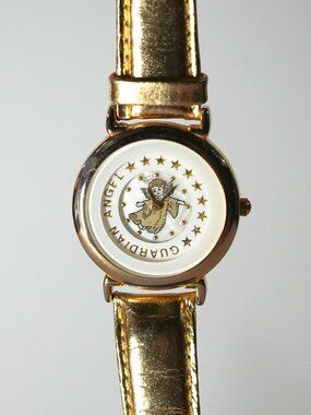 Vintage Guardian Angel Gold‑Tone Wristwatch — Timeless Symbol of Protection